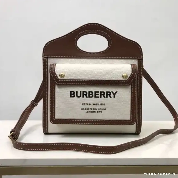 Official FirstBag Ru Pocket BURBERRY Mini Leather Bag Canvas and Two-tone 0524